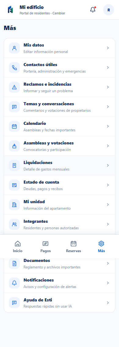Opciones reales de la aplicación de propietarios